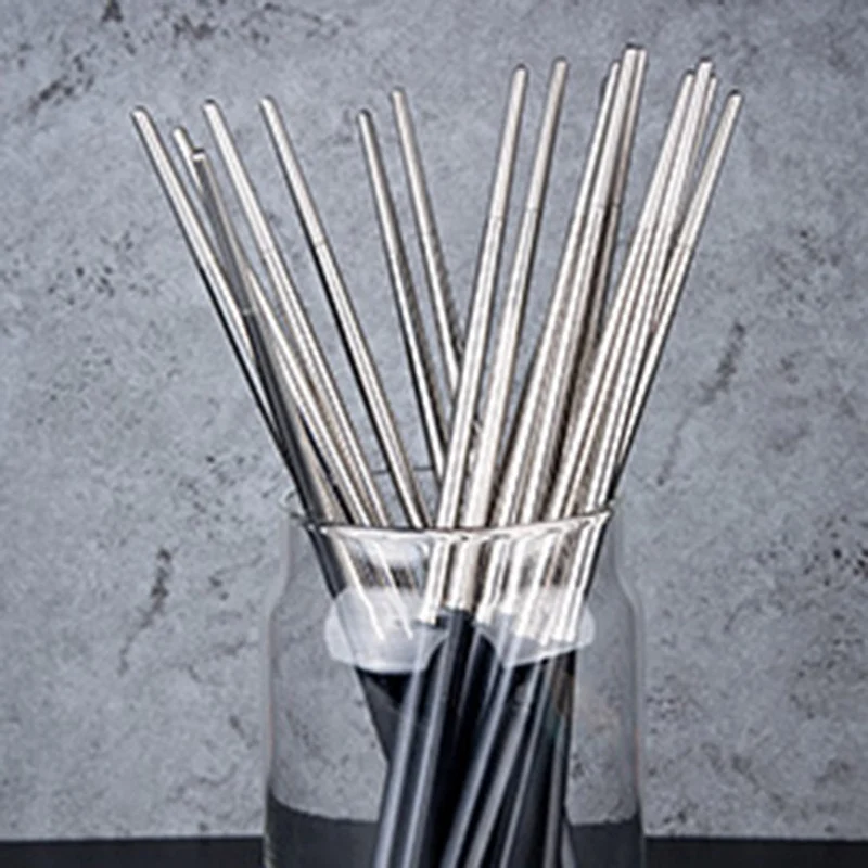

1 Pair 304 Stainless Steel Chopsticks Metal Reusable Length Chop Sticks Household Wedding Party Festival Non-slip Tableware