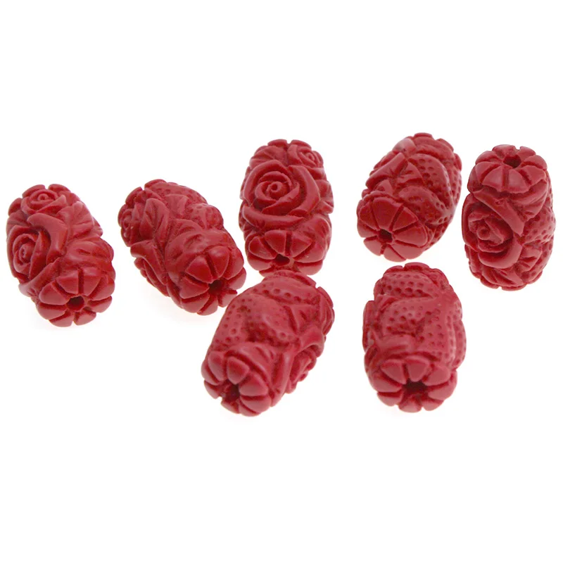 

10pcs/lot Carved Rose Flower Cinnabar Red Barrel Beads Spacer Tube Beads for DIY Jewelry Making Charm Bracelet Accessories
