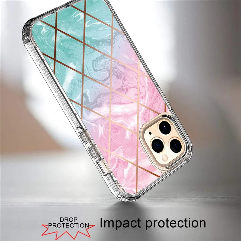 Защитный чехол для iPhone 12 Pro max 360 с геометрическим рисунком мрамор PC + TPU бампер