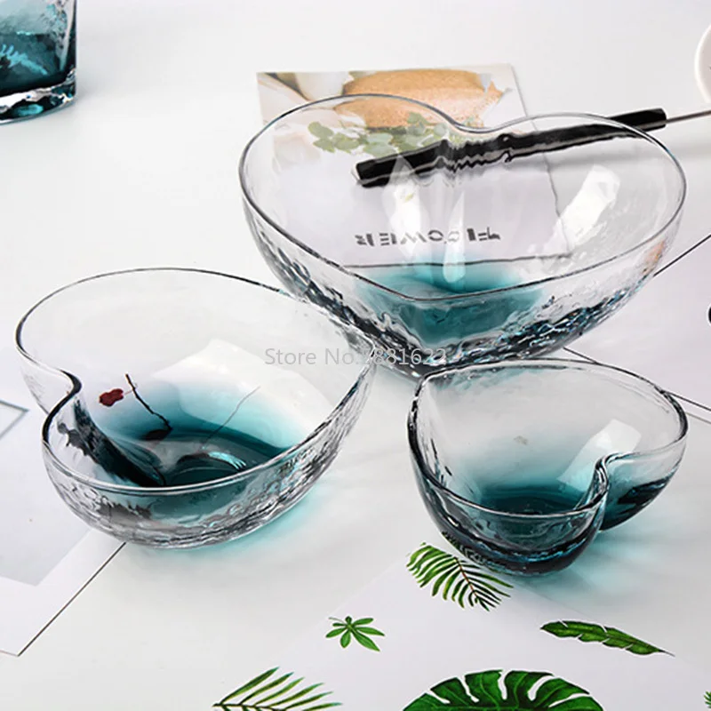 

Fruit Salad Transparent Heart Shaped Crystal Glass Bowl Colorful Dessert Bowl P7Ding