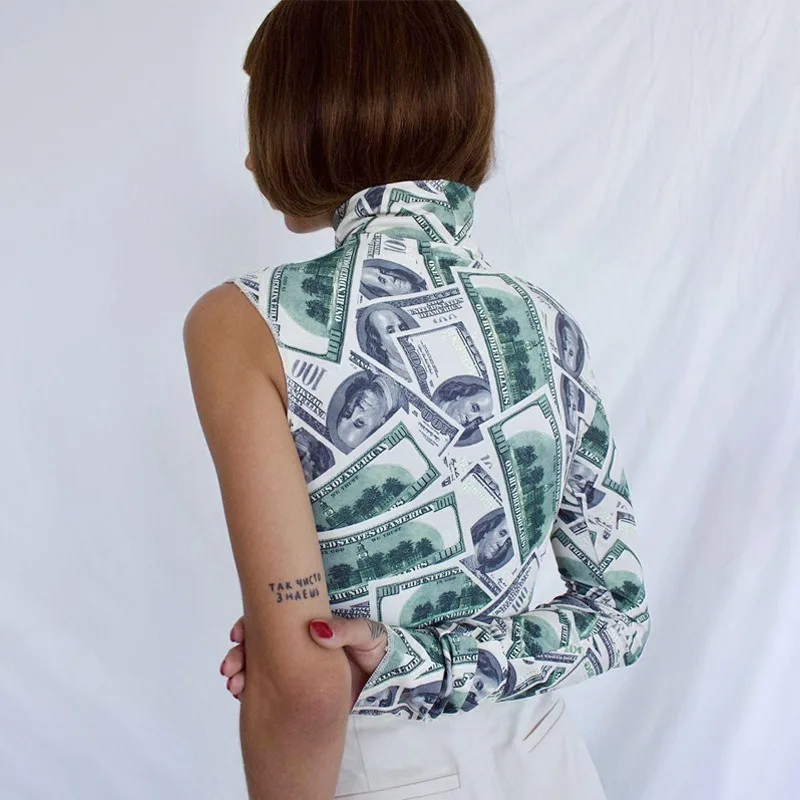 

Explosive fashion printing personalized T-shirt 2020 autumn new long-sleeved finger cots round neck top women vintage tops