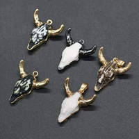 natural stone semi precious stone acrylic ox bull head charms pendant 1pcs for diy necklace jewelry finding accessories