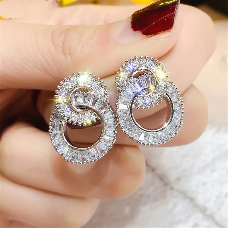 Восемь серьги в форме капель S925 кристалл белого золота цвет массивные Свадебные