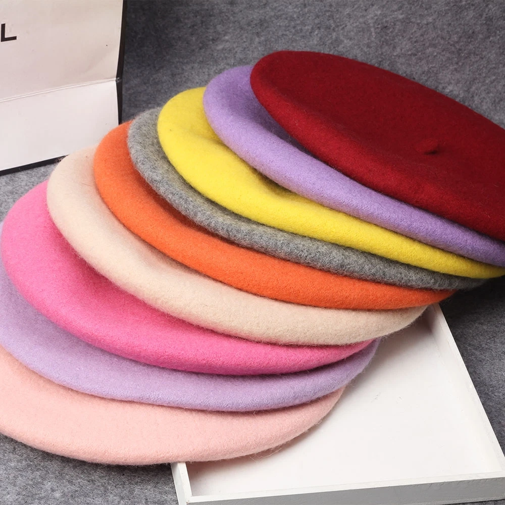 Женский берет GOUTER теплая шерстяная Зимняя Шапка бини винтажный простой