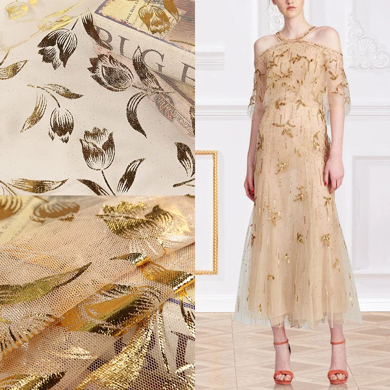 Желтый глиттер золотистая Роза Тюль модная ткань для платья у двора|Ткань| |
