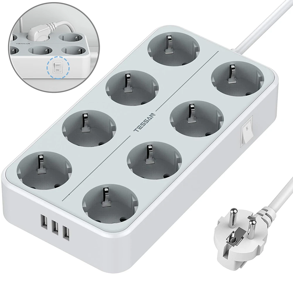 Удлинитель с USB адаптером монтажный удлинитель 8 розетками переменного тока и 3