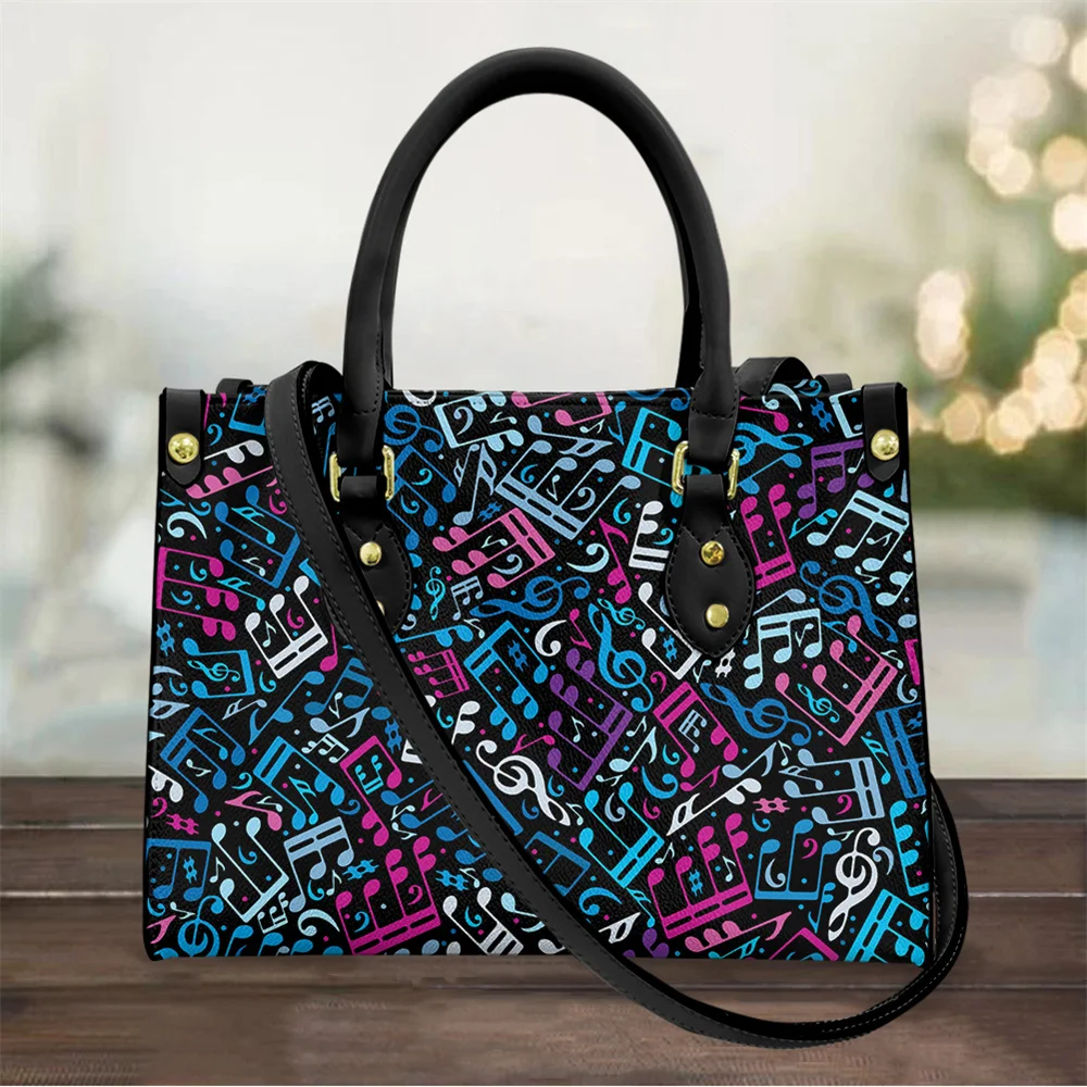 

Black Women's Crossbody Bag Colorful Music Notes Printed PU Leather Purses and Handbags for Female Luxury Designer Shoulder Bags