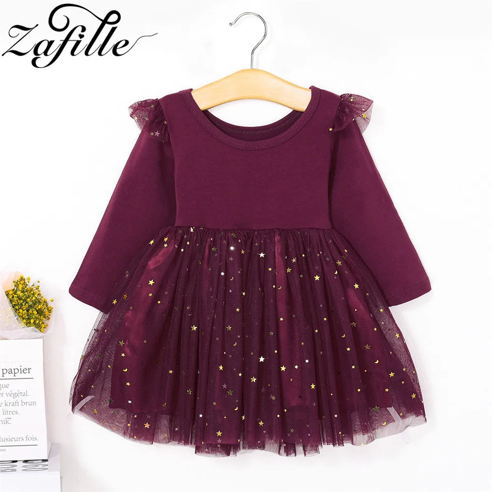 

ZAFILLE Stars Princess Girls Clothing 2021 Baby Girl Dress Red Girl Christmas Dress Party Evening Kids Dresses For Girls