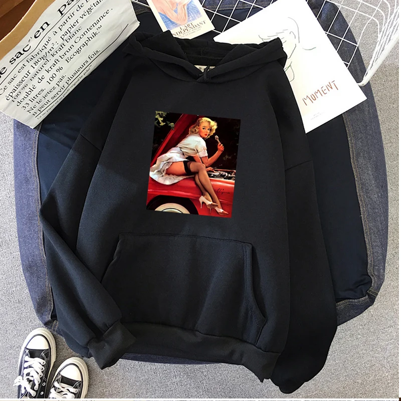 

High Quality Female Polyester Hoodies Beautiful Girl Print Sweatshirt Casual Sport Women Long Sleeve Clothes