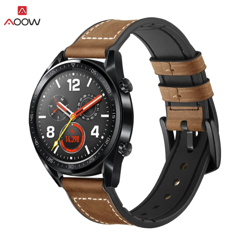 Ремешок из натуральной кожи для huawei Watch GT 46 мм Honor Magic Watch ремешок браслет камуфляжная черная Пряжка для samsung gear S3