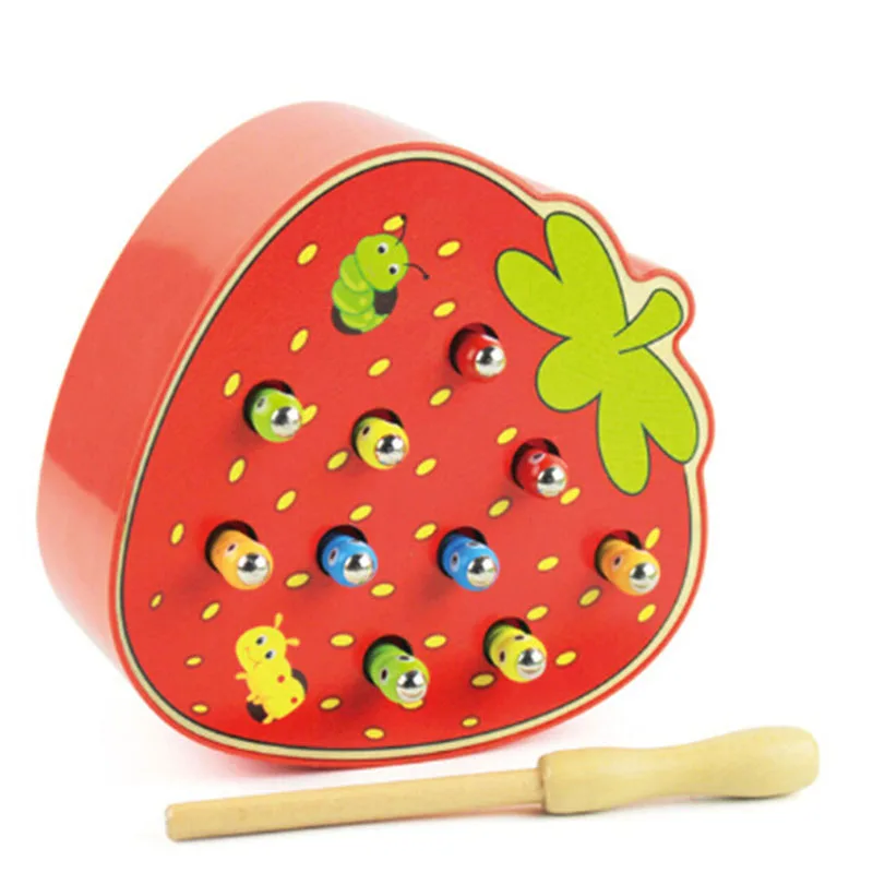 

Montessori Wooden Toys Caterpillar Eats The Apple Kids Catch Worms Matching Puzzle Games Early Education Interactive Math Toy