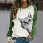 Толстовки в стиле Харадзюку 40 #, Женский Повседневный свитшот с длинным рукавом и принтом милого кота, элегантный пуловер, Осенние Теплые Топы, рубашка, толстовка