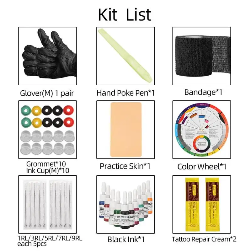 

3D Tattoo Hand Needle Tattoo Color Wheel Color Material Tattoo Set Tattoo Beginners Practice Set Hand Poke Stick Tattoo Kit DIY