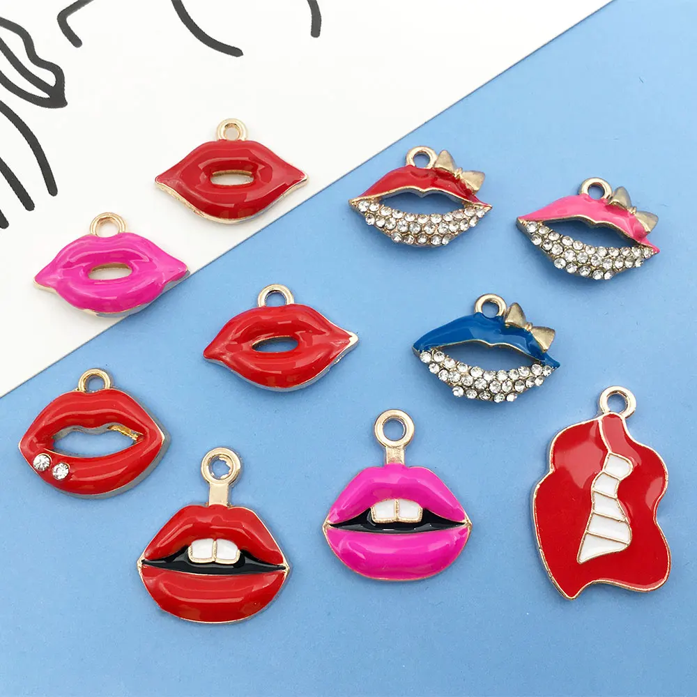 

5pcs Enamel Plated Lips Sexy Charms for Women DIY Findings Fashion Necklace Pendant Bracelet Earring Jewelry Making Accessories
