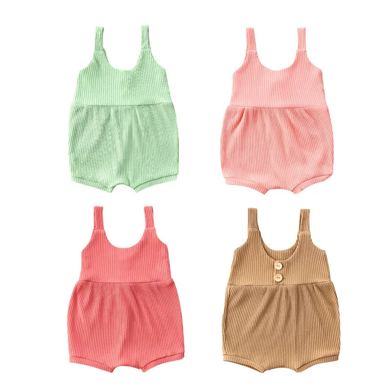 

Летний комбинезон Pudcoco для маленьких девочек и мальчиков, ребристый хлопковый льняной однотонный комбинезон без рукавов, летняя одежда для ...