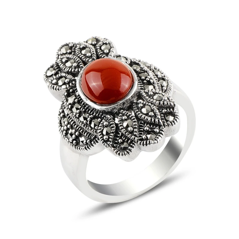 

Silverlina Silver Red Agate & Marcasite Ring