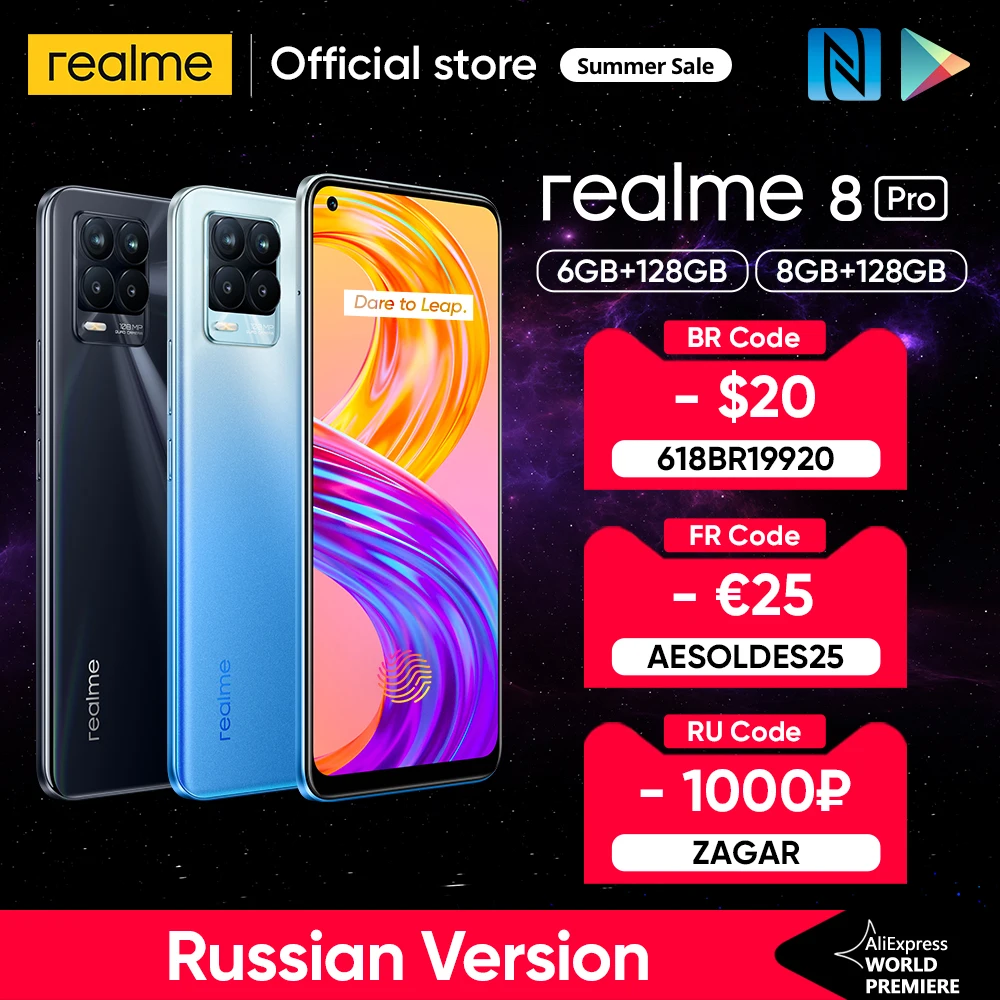  realme 8 Pro 108MP Camera Global Russian Version Snapdragon 720G 6.4'' AMOLED 50W Super Dart Charge 