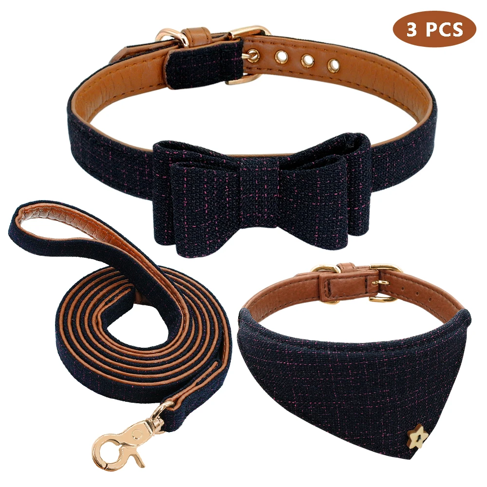 Регулируемый ошейник для щенка из мягкой искусственной замши с бантом 3 шт./компл.