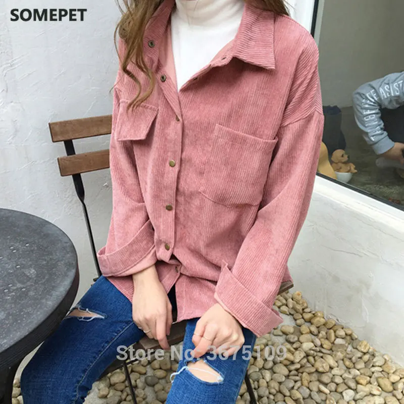 

Women's Shirt Work Plus Size Boyfriend Button Blouse Woman Shirts Casual Long Sleeve Korean Fashion Clothing Corduroy Shirts