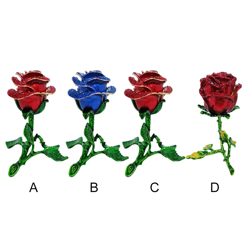 

Alloy Rose Flower Jewelry Storage Box with Faux Diamond Zinc Alloy Trinket Organizer for Women Necklace Rings Storage Box