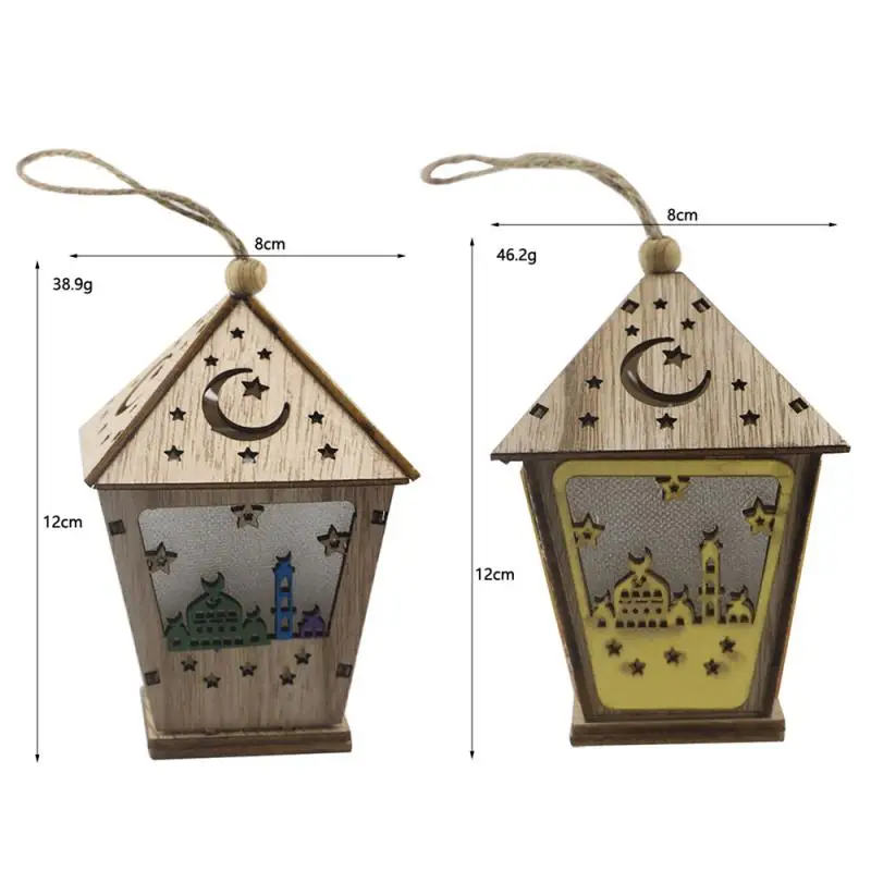 

Wooden DIY Handmade Eid Mubarak Ornament Three-dimensional House With LED Lights Pendant Home Yard Decoration Crafts Present