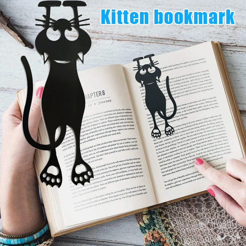 

New Hot 1/5/10pcs Bookmark Black Cat Shape Hollow out PVC Cat Bookmark 12.3cm