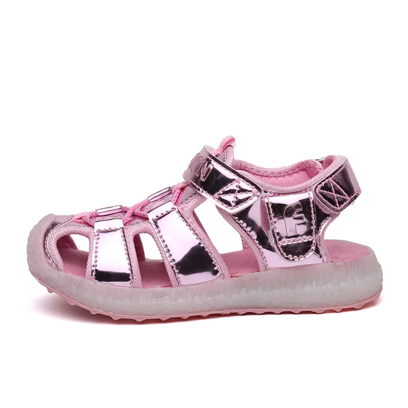 

New 2018 Pink Summer Children Led Light Sandals USB charging kids LED luminous shoes Girls Boys Comfortable Beach Sandals 26-37