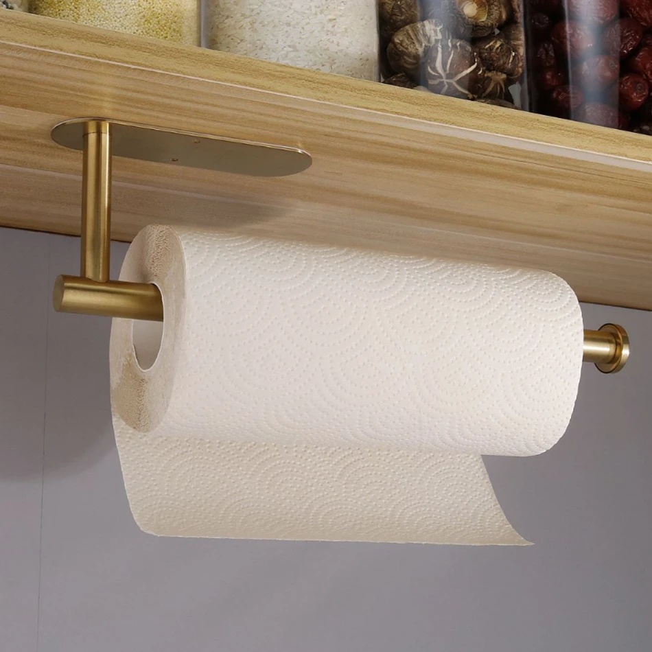 Adhesive Paper Holder 304 Stainless Steel Stand Toilet Paper Towel Rack Tissue Roll Hanger for Kitchen Bathroom Free Nail