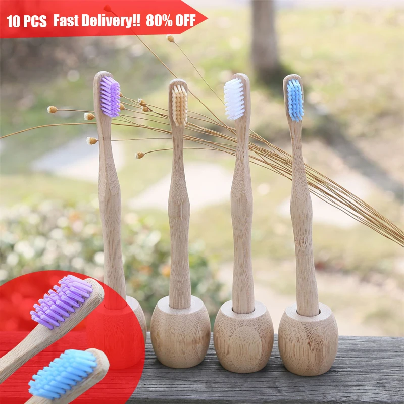 

10 Piece Bamboo Toothbrush Gourd Shape Handle Charcoal Bristle Travel Toothbrushes Holder Vegan Products Oral B Precision Clean