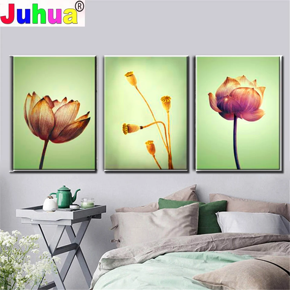 

DIY,Diamond Embroidery Triptych,lotus,plant,3 Piece Diamond Painting,Cross Stitch,3D,Diamond Mosaic,home Decoration,