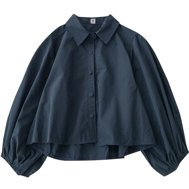 

lantern sleeved solid women shirts 2020 summer new turn-down collar loose office lady elegant shirts outwear coat tops