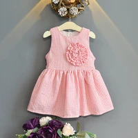 dress for girls baby summer toddler dresses for girls sleeveless striped pink color flower children clothing pink dress