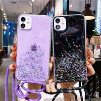 transparent glitter strap cord chain necklace lanyard soft phone case for iphone 12 pro max mini 11 pro colorful mobile case