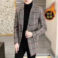 2022 brand clothing wool coat mens casual winter jacket men plaid coats male casual korean mens long slim fit wool jackets s 3xl