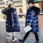 2021 куртки детские Блестящие модные пальто для мальчиков и девочек с меховым капюшоном зимняя одежда детская Водонепроницаемая блестящая теплая искусственная кожа