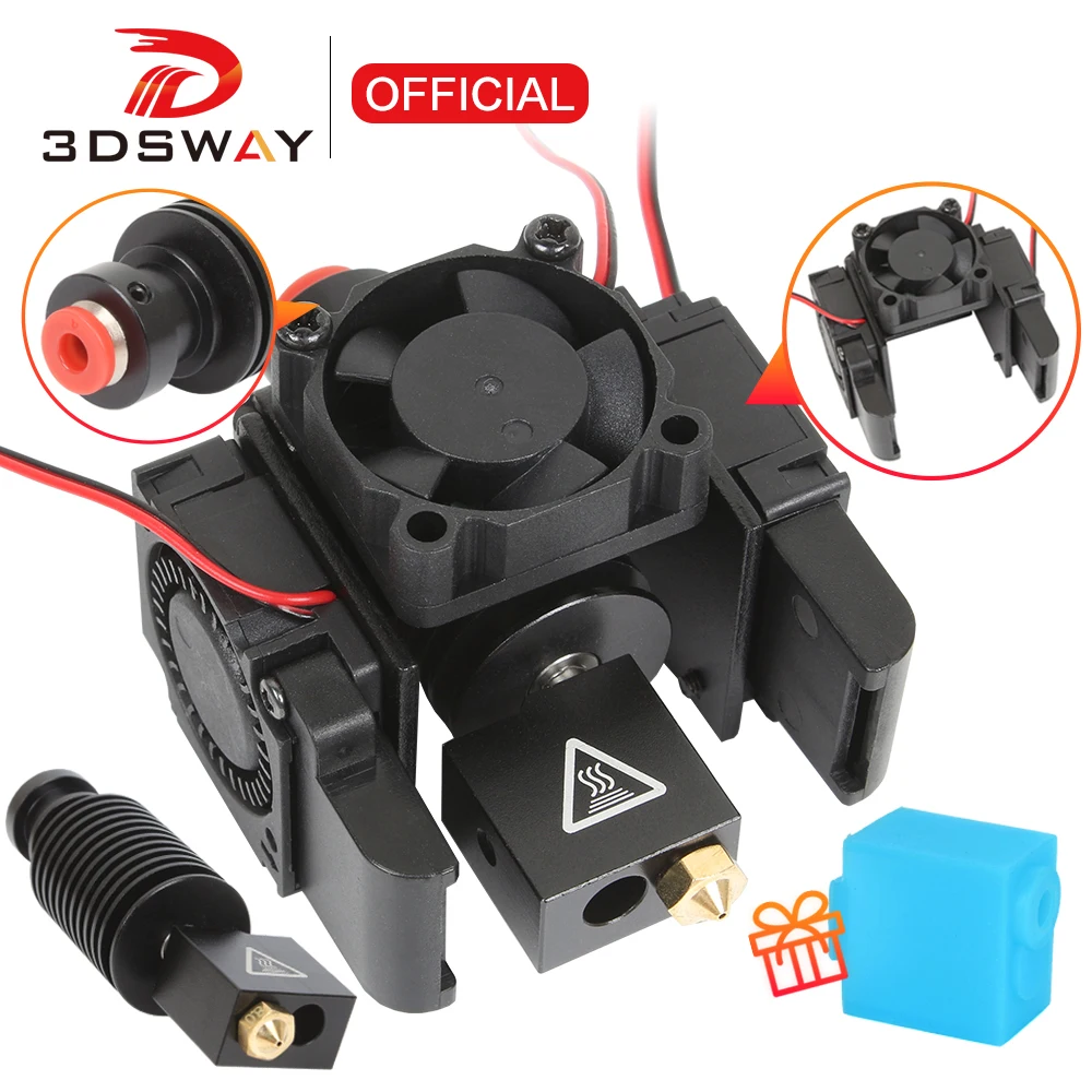 Комплект для 3D-принтера 3DSWAY e3d V6 Hotend, полностью Металлическая Форсунка Volcano, J-head прямой J-head 12 В/24 В, кронштейн вентилятора охлаждения 1,75 мм