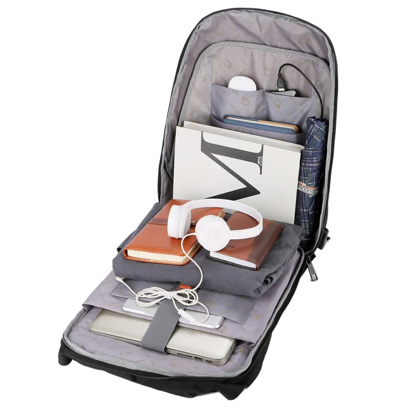 

Password lock anti-theft Waterproof 17 Inch Laptop Backpack Men USB Charging Travel Backpack Nylon Rucksack Vintage School Bag