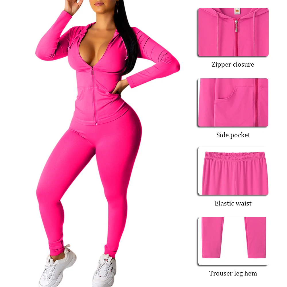 

Oeak NEW 2021 Women Two Piece Causal Tracksuit Zip Up Short Hoodies and Long Pants Bicycle Set Solid Chic Suits Streetwear