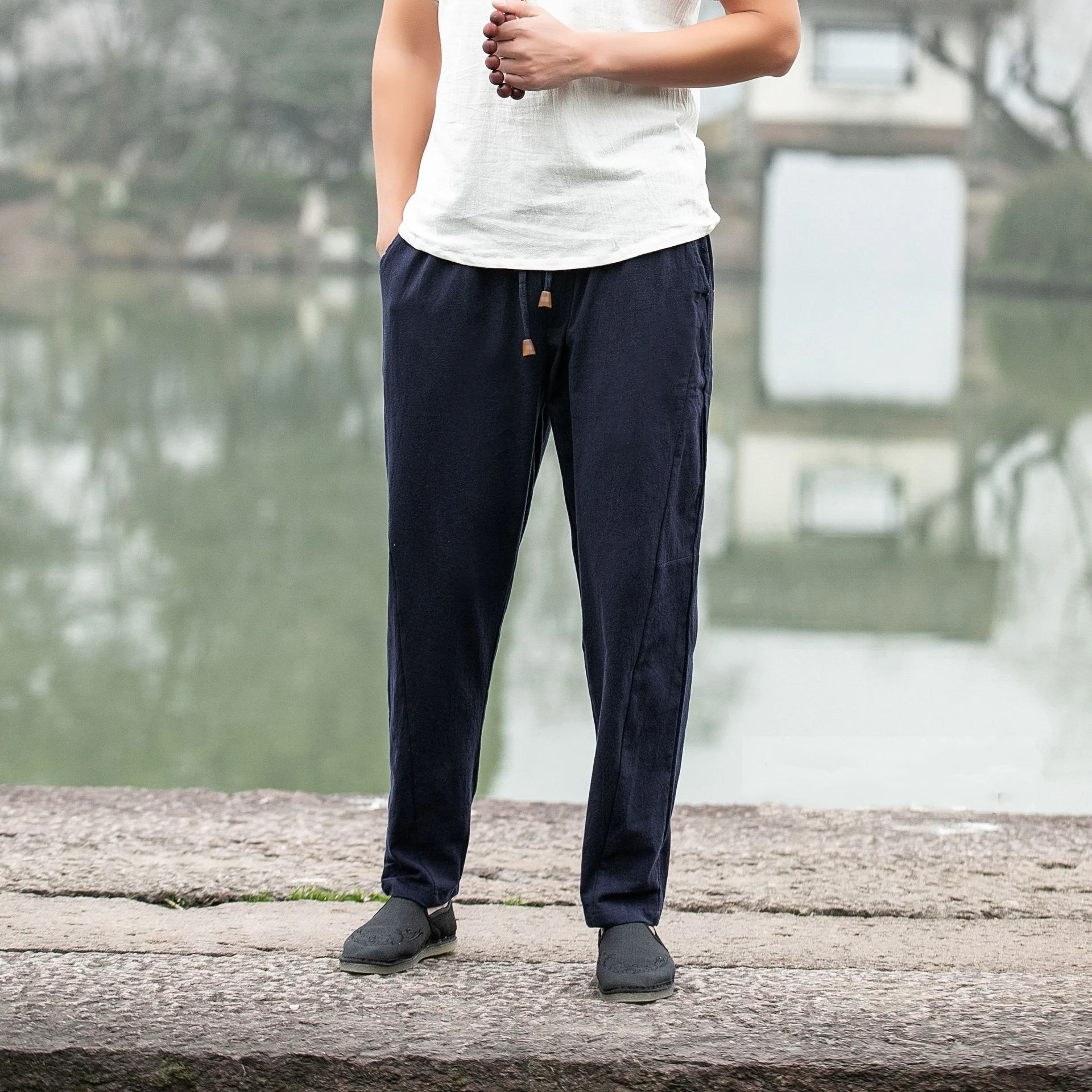 Шаровары мужские в традиционном китайском стиле повседневные однотонные