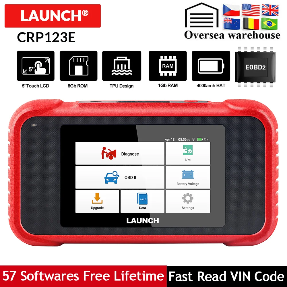 Новое поступление LAUNCH X431 CRP123E OBD2 считыватель кодов для двигателя ABS подушка безопасности SRS Трансмиссия OBD диагностический инструмент CRP123 E бесплатное обновление