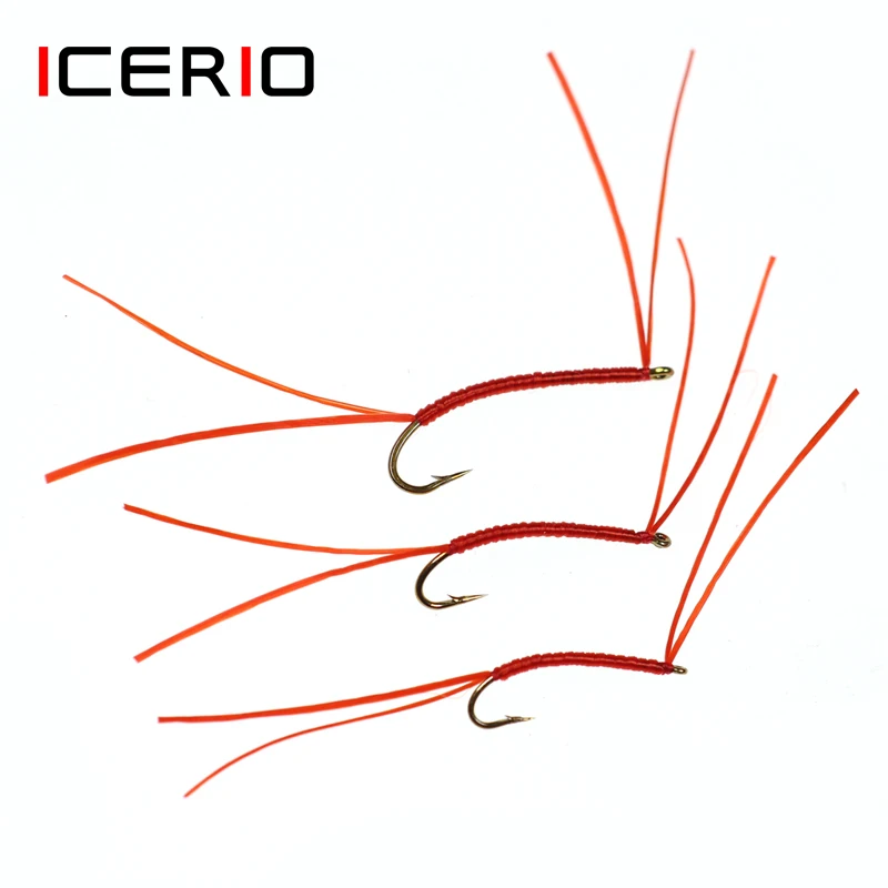 

ICERIO 10PCS Flexi Legs Bloodworm Trout Fly Curved Tying Hook Trout Fishing Fly Lure Baits