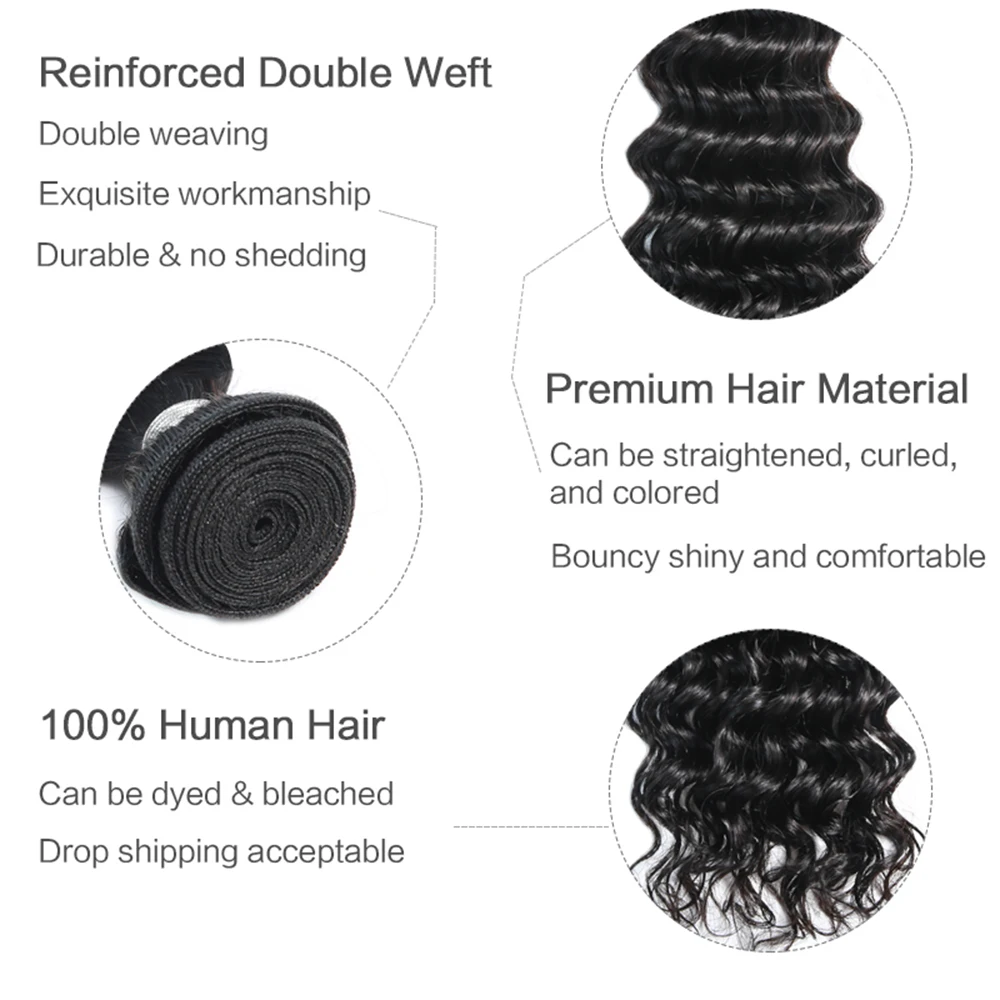 

Bigsophy Brazillian Hair Deep Wave Hair Extensions Natural 1pcs 3pcs 4pcs Bundles 26 28 Inch 100% Human Remy Hair Weave Bundles