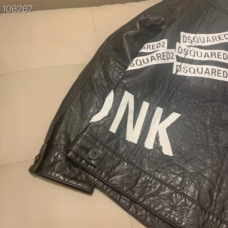 

Men Clothes Spring Gentleman's Genuine Leather Jacket Pattern Of Letters High Quality Turn-Down Collar Coat Real Sheepskin