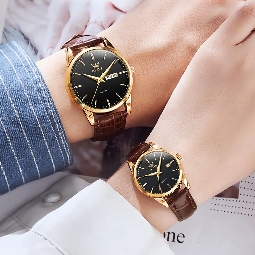 Couple Quartz Wristwatch Men and Women Fashion Waterproof Watch Double Calendar Luminous Hands Casual Style Elegant Lover Clock