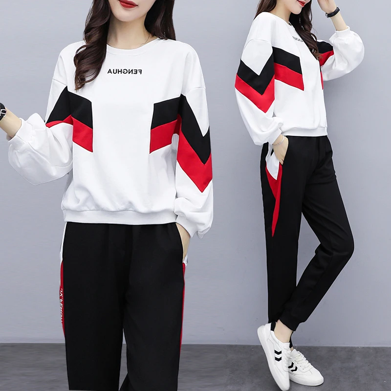 Модный женский спортивный костюм с длинными рукавами весенний 2020 топ отворотом +