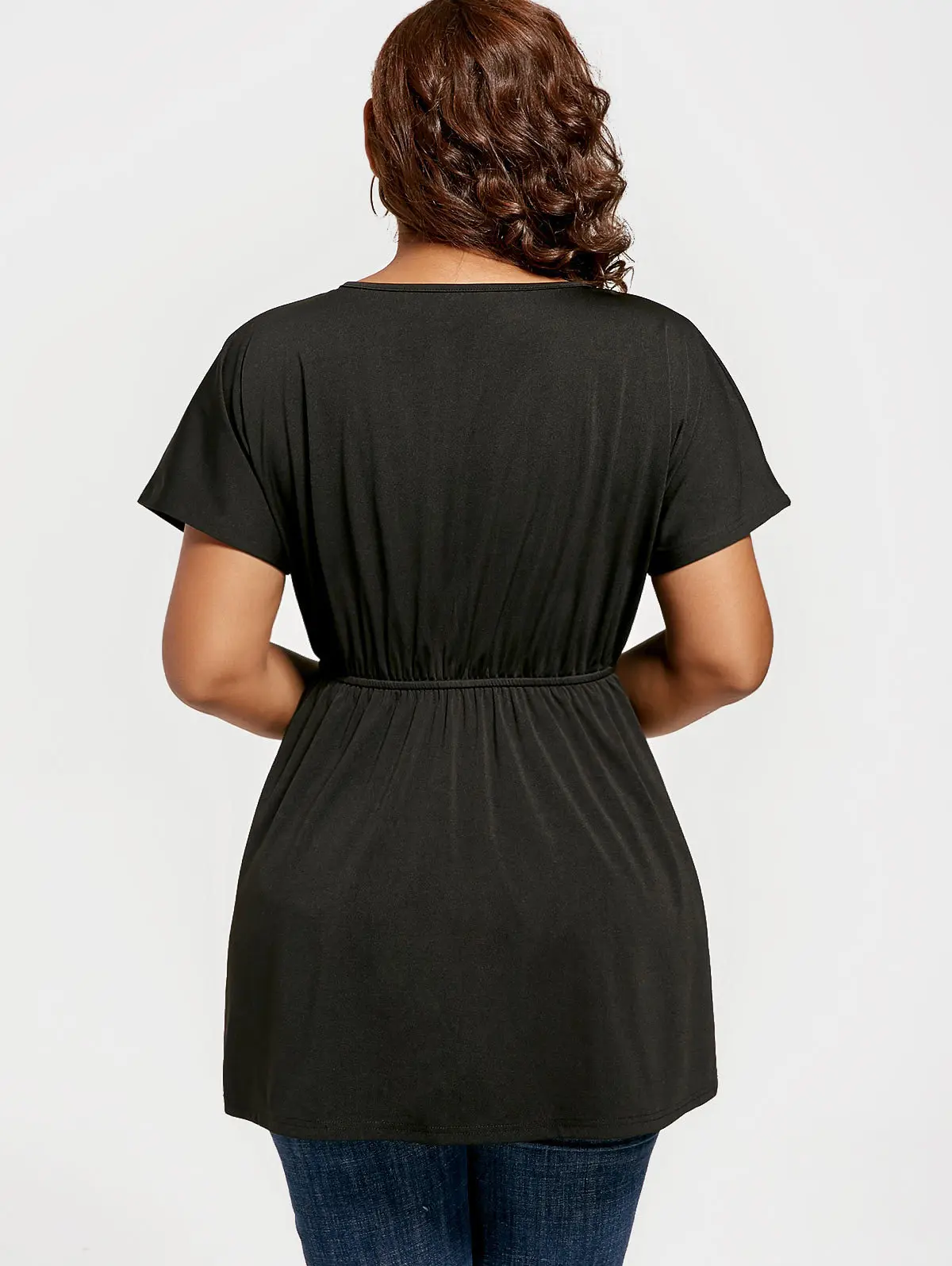 

2017 Amazon new women's fashion popular V-neck embroidery irregular SHORT SLEEVE TOP LARGE T-SHIRT 9143