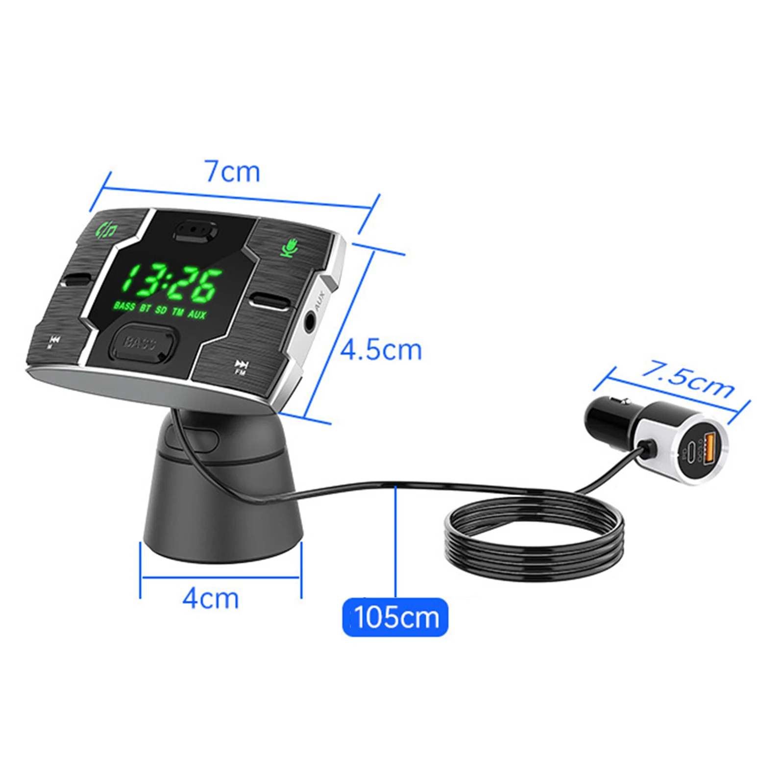 

FM-трансмиттер BC75 с Bluetooth и двумя USB-портами