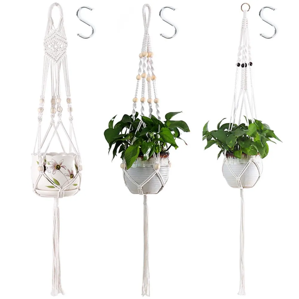 

Flowerpot Net Bag Plant Stent Hanging Planters With 10 Hooks Hand-woven Material：Algodon Household Supplies Home Decoration