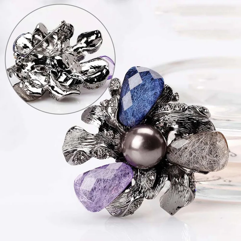 Винтажная черная акриловая Броши с искусственным жемчугом для женщин Свадебная