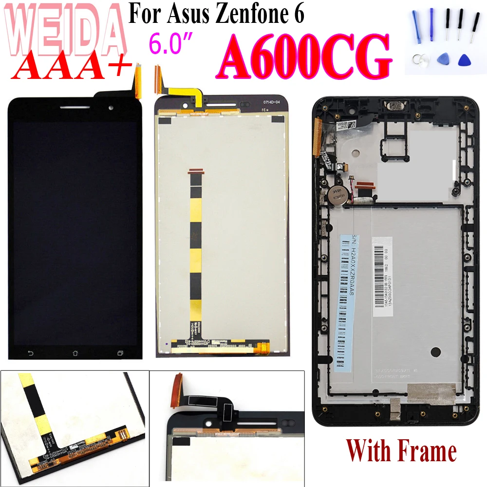 

ЖК-дисплей 6 дюймов для Asus Zenfone 6, A600CG, A601CG, T00G, сенсорный экран с дигитайзером в сборе с рамкой, сменные детали